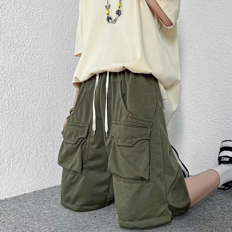 Cargo Shorts Men Summer Daily Loose Casual Knee Length Soft Multi-pockets Fashion Streetwear Baggy Solid Simple Chic All-match