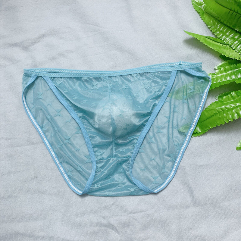 Men's Transparent Mesh Briefs Gay Sissy See-Through Erotic Lingerie Soft Comfortable Printed Panties Gay Bulge Pouch Underpants