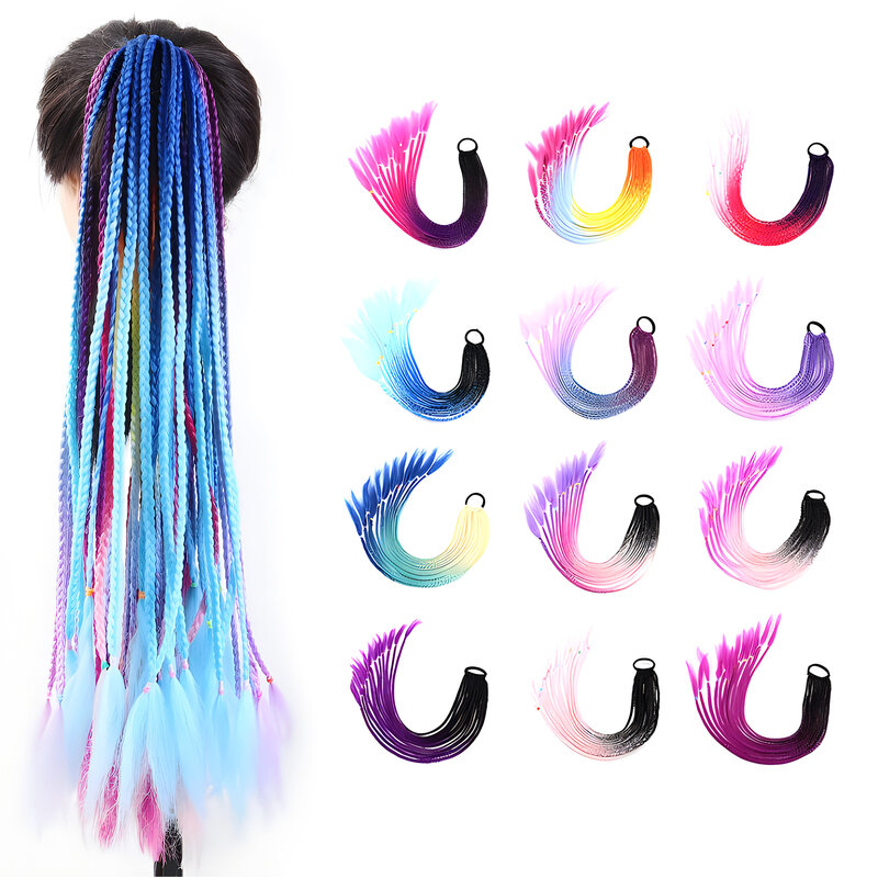 12Strands Long Hair Braid Colorful Headband Ponytail Colorful Personality Headwear Suitable for Hair Extension for Braids
