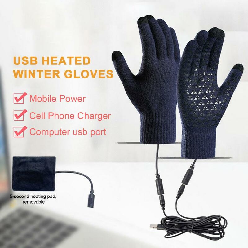 Damska elektryczna rękawica do ogrzewania rękawiczek podgrzewacz na pełne palce z ekranem dotykowym USB rękawiczki z dzianiny ogrzewacz dłoni jazdy na nartach