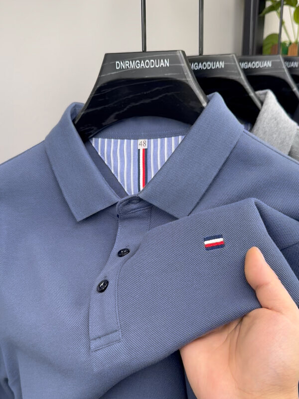 Модная Летняя мужская рубашка-поло высокого качества с коротким рукавом и отложным воротником модные вышитые деловые повседневные корейские Топы
