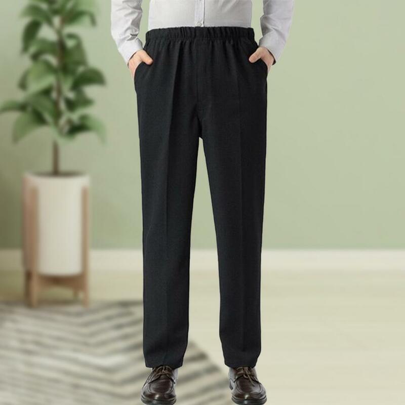 Pantaloni Casual elastici a quattro lati in seta di ghiaccio da uomo sottili estivi pantaloni da papà pantaloni larghi pantaloni da uomo di mezza età e anziani