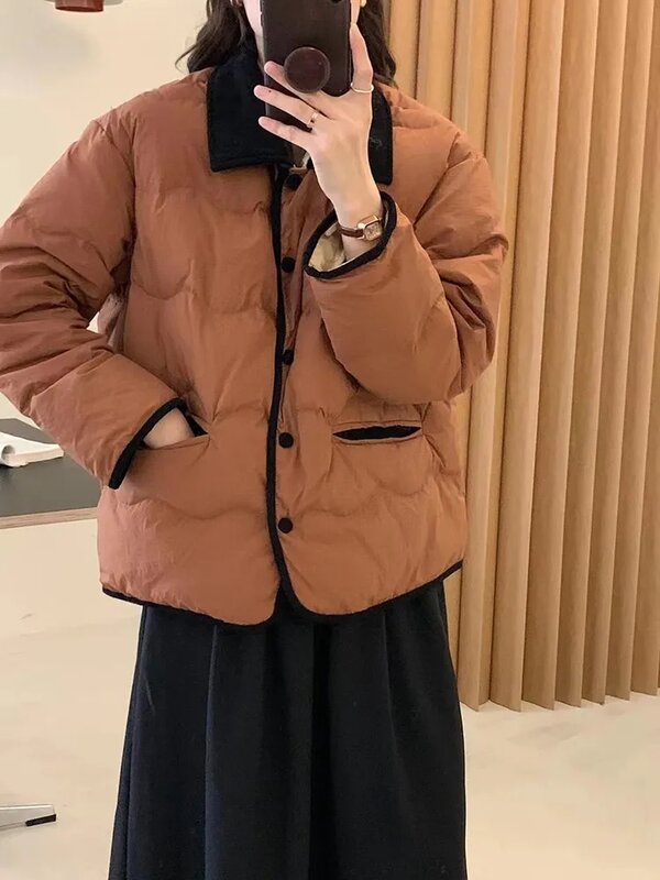 2023 Women Autumn Winter Coat Loose Thick Warm Button Up Solid Cotton Clothes Female Puffer Jacket Casual Cardigan Lapel Outwear