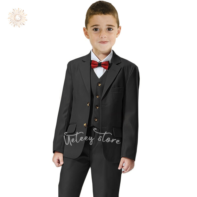 2024 Kleinkind Jungen Outfits 3 Stück feste Jacke Hosen Weste Jungen Anzüge Jungen Hochzeit Outfit Kinder Smoking Anzüge für Jungen