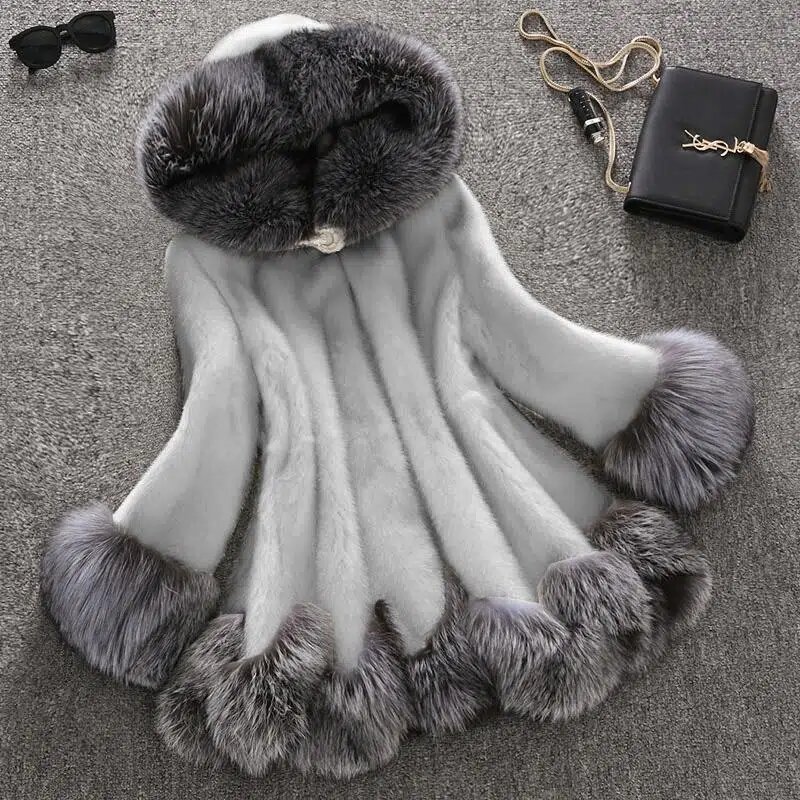 2023 Autumn And Winter New Mink Velvet Temperament Coat Mid-Length Loose Coat Ladies Fashion Mink Velvet Faux Fur Fox Fur Collar