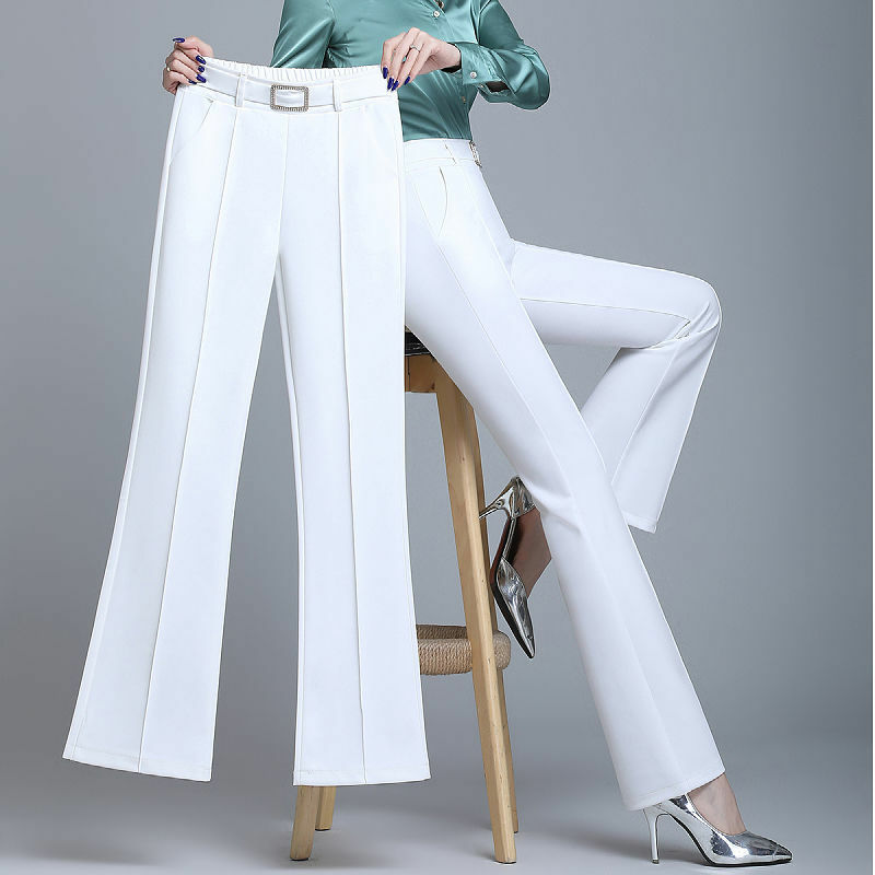 Pantalones elásticos de cintura alta para mujer, pantalón elegante a la moda, informal, con bolsillos, de Color sólido, para ir a la Oficina, 2022