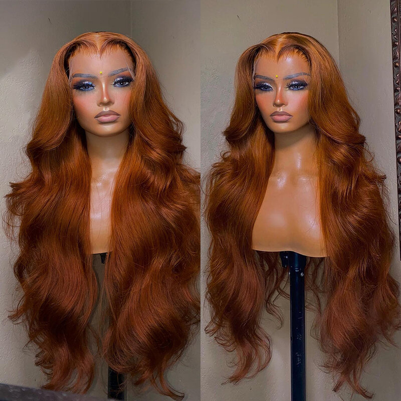 Pelucas de cabello humano con encaje Frontal 13x4, pelo brasileño de 30 pulgadas, color naranja jengibre, 13x6, Hd