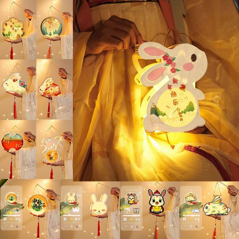 Linterna de conejo colgante china hecha a mano, brillo tridimensional, medio Otoño, niños
