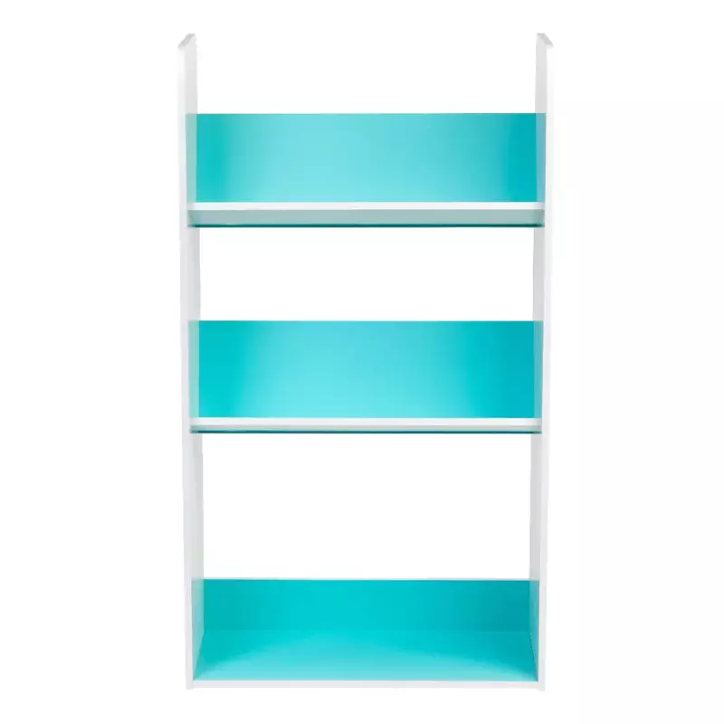 3-Tier Kid's Tilted Book Rack Shelving Unit, Blue and White