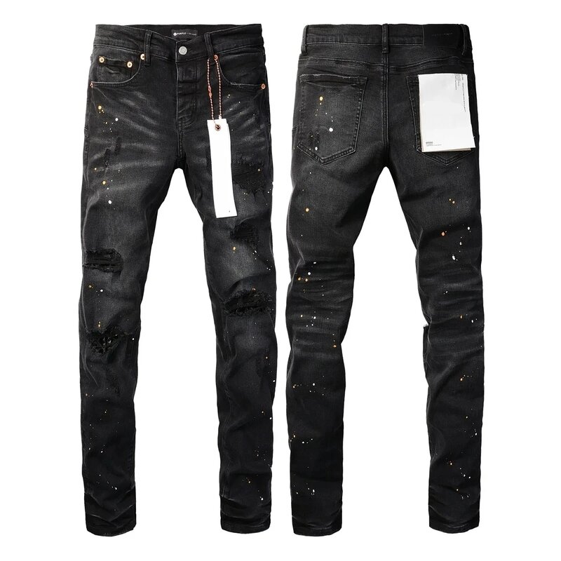 Brand Jeans American High Street Paint Hole Black 9045 2024 New Fashion Trend High quality Jeans