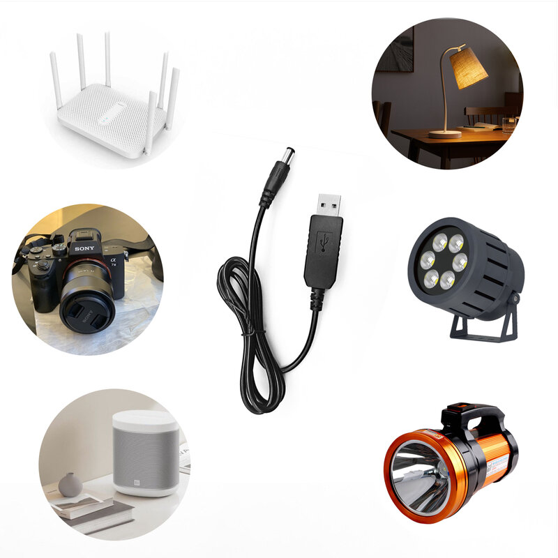 Cable de carga con conector de USB a DC, convertidor de impulso de 5V a 12V, Cable de alimentación de USB a DC para enrutador, Mini ventilador y altavoz