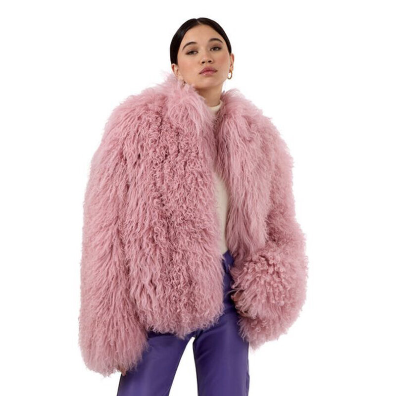 Giacca in pelliccia di pecora mongola naturale cappotto corto in pelliccia di agnello con collo tondo cappotto in vera pelliccia femminile più venduto