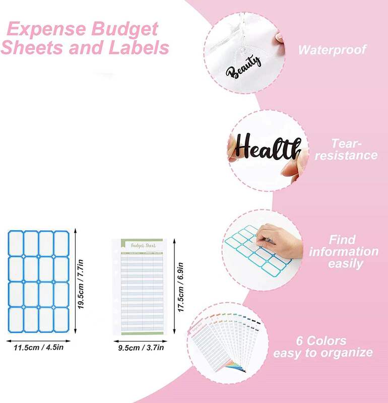 A6 Budget Binder Waterproof Cash Envelopes Notebook Organizer System with 10 Zipper Pockets,12 Budget Sheet and Label Stickers