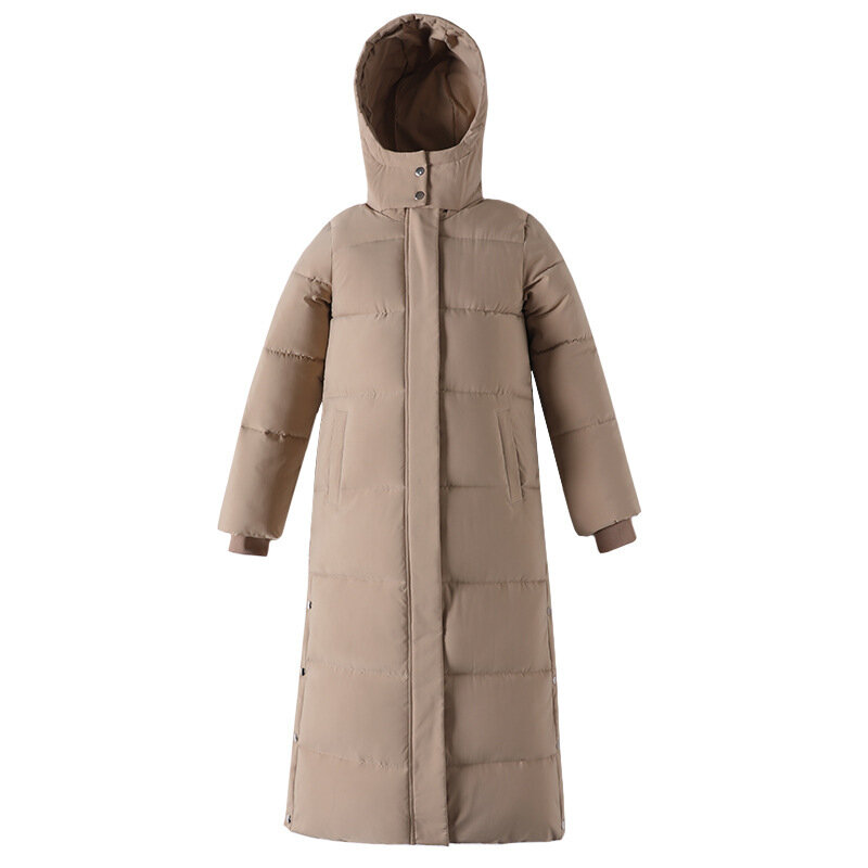 Parka feminina com capuz comprido com botão e zíper, casaco grosso quente, outwear casual feminino, extragrande, Inverno, 2023