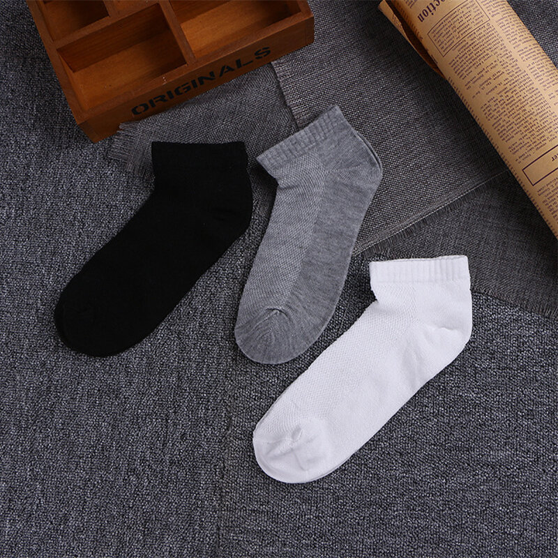 Chaussettes basses en maille de coton pour hommes et femmes, chaussettes courtes respirantes, absorbant la sueur, chaussettes de sport, chaussettes de rinçage, monochromatique, noir, blanc, gris, 5 paires