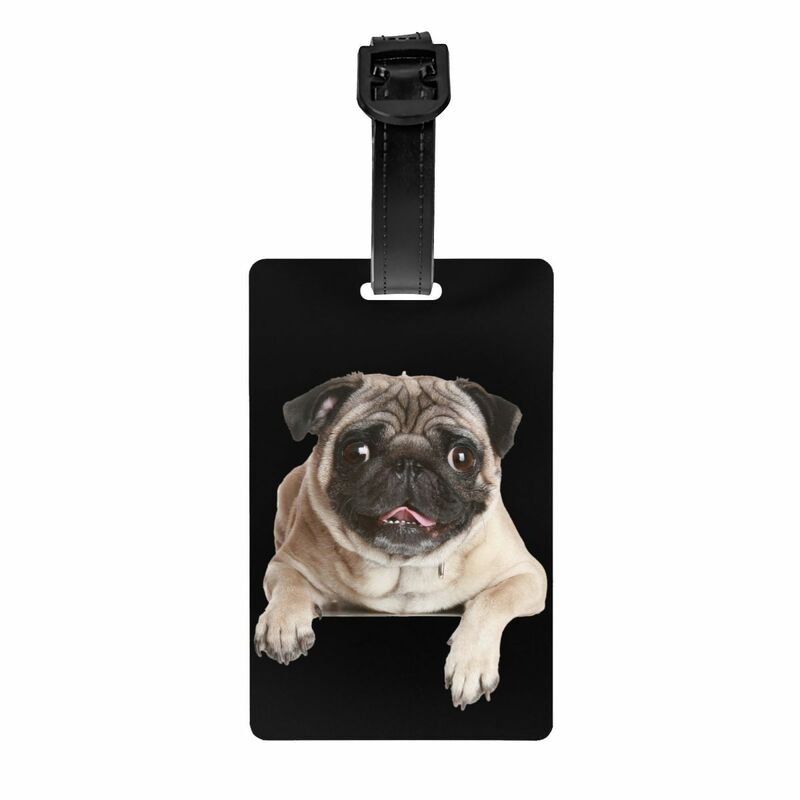 Tag bagasi anjing Pug indah kustom Tag bagasi perlindungan privasi koper label tas perjalanan