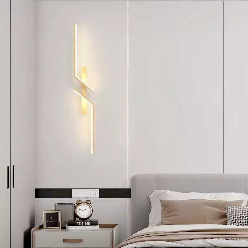 Lampu dinding panjang minimalis Modern, lampu samping tempat tidur kamar tidur, kisi dinding latar belakang Sofa TV ruang tamu