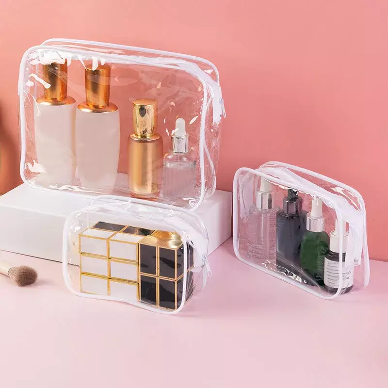 Bolsa de viagem transparente com zíper preto bolsa de maquiagem organizador caixa de higiene pessoal à prova dwaterproof água lavagem compõem sacos caso