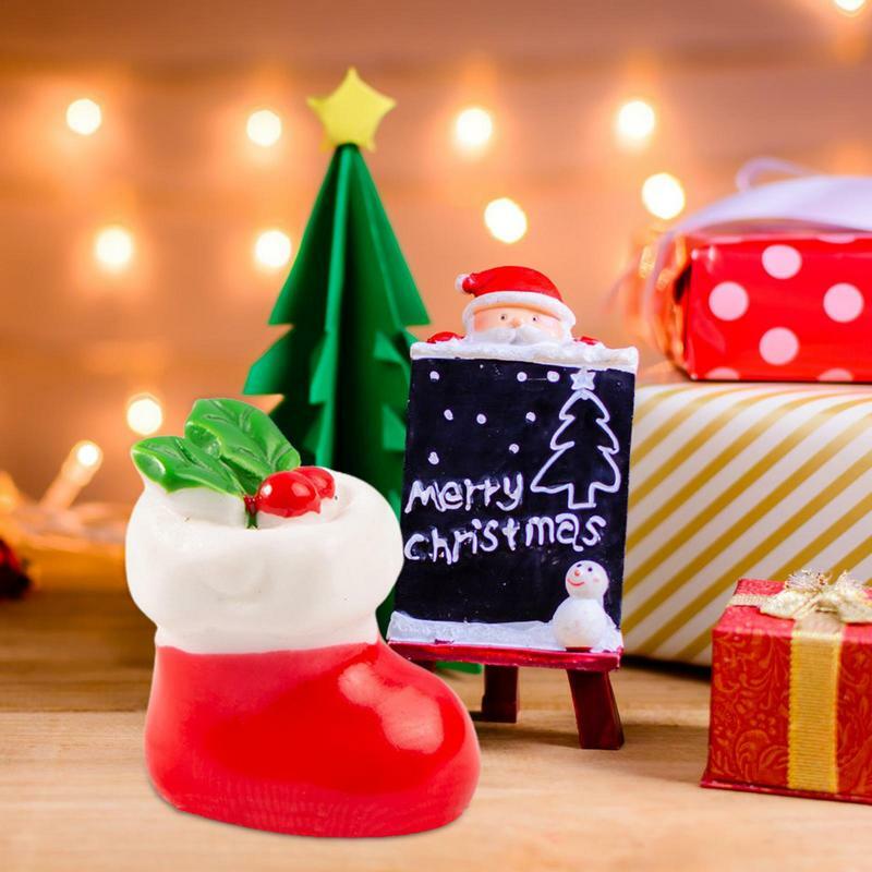 Рождественские Мини-Статуэтки из смолы, рождественские статуи, зимняя кукла для дома, рождественские украшения носков, Санта-Клаус, снеговик, поезда, колокольчик