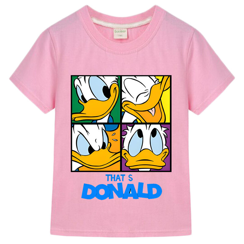 T-shirt de manga curta para menino e menina, roupas estampadas dos desenhos animados, pato donald bonito, engraçado, para crianças