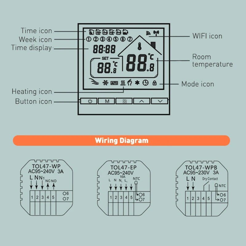 Beok-투야 와이파이 온도 조절기, 가스 보일러용, 따뜻한 바닥 난방, 디지털 온도 조절기, 알렉사, 구글 홈으로 작동