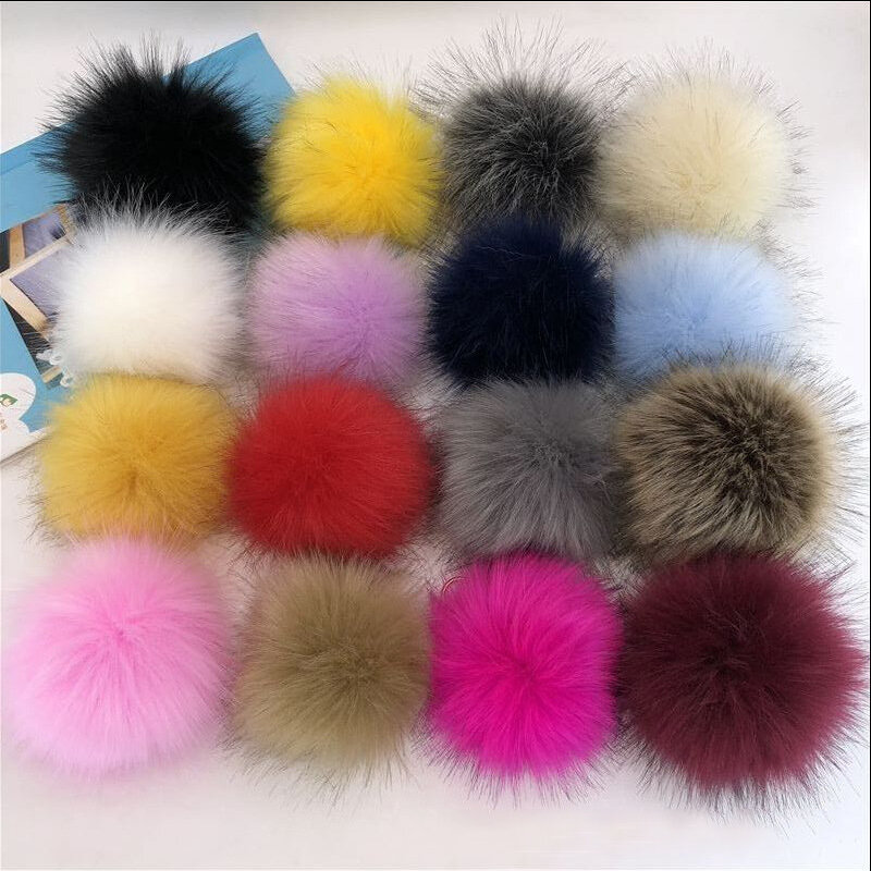 Imitação Fox Fur Pompom para mulheres, bola de cabelo falsa colorida, Pom Poms, acessórios feitos à mão, chapéu de malha DIY, 12cm