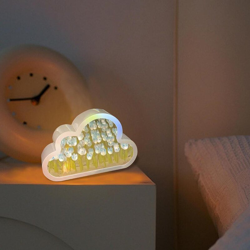 1pc LED Cloud Tulip Lamp DIY Flower Night Light Cute Lighting Accessories Home Decoration Romantic Gift 20cmx13cmx4cm