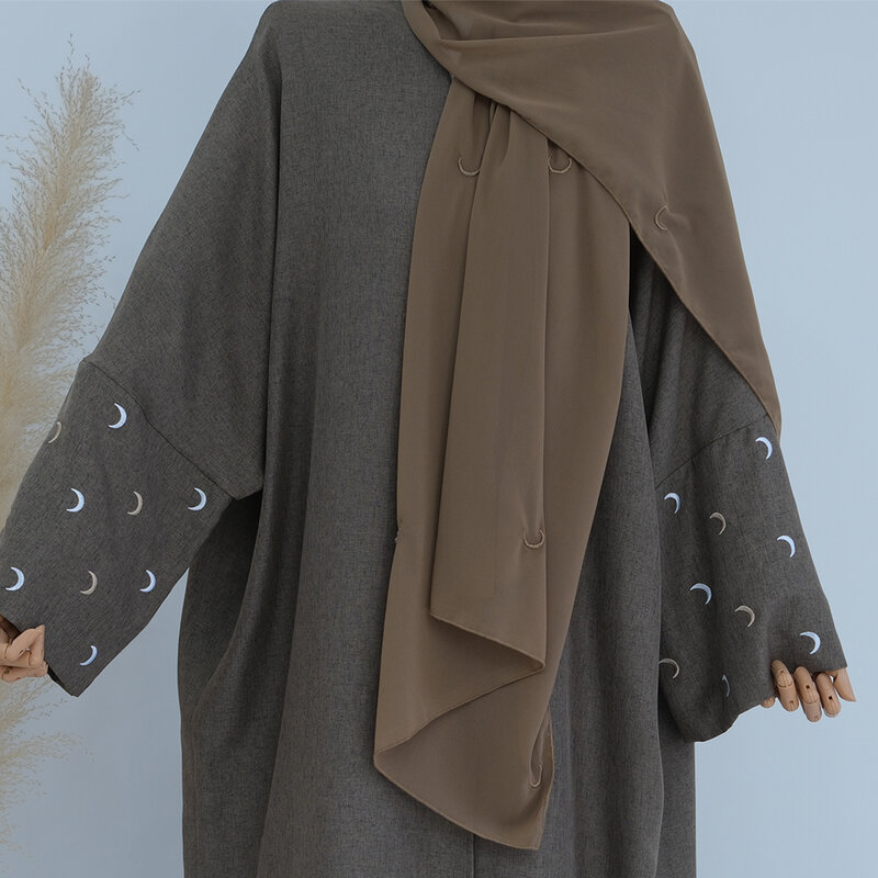70X180 Cm Maan Geborduurde Chiffon Hijab Sjaal Moslim Vrouwen Hoofddoek Islamitische Kleding Dubai Turk Headcover Ramadan (Geen Abaya)