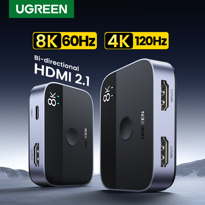 UGREEN-interruptor divisor HDMI 2,1, 8K, 60Hz, 4K, 120Hz, 2 en 1, para TV, Xiaomi, Xbox, SeriesX, PS5HDMI, Cable de Monitor, HDMI 2,1