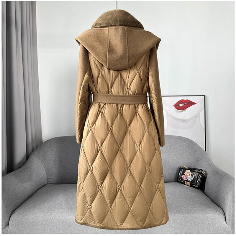 Aorice kobiety luksusowe zimowe wełny kurtka żakiet Femal norek futro kołnierz płaszcze pani długi ponad rozmiar Parka wykop CT2156