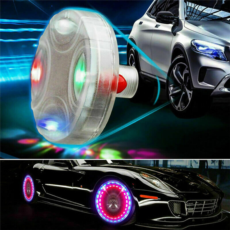 Lampu LED warna-warni mobil, cahaya roda Flash energi surya tahan air, dekorasi berkedip, tutup nozel Gas sensor Gerakan 1 buah
