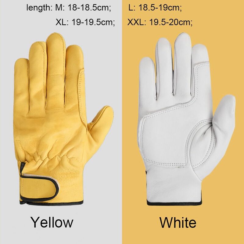 Gants de sécurité de protection en cuir de mouton épais, gants d'équitation de moto, gants de travail de jardinage, degré d'usure, jaune et blanc