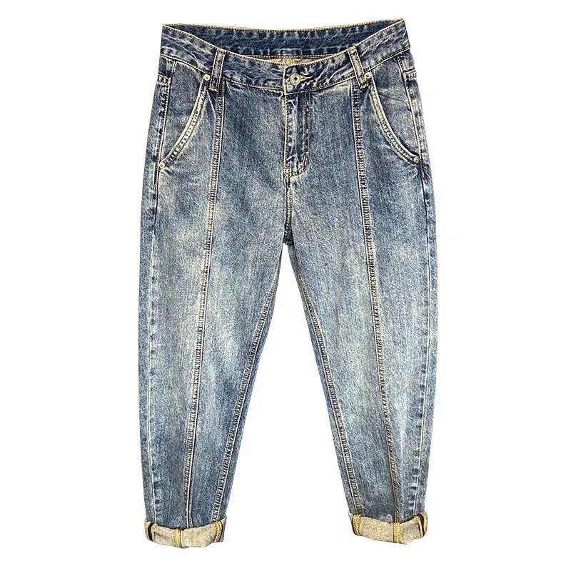 Autunno nuovo Denim americano Harem pantaloni vestiti maschili semplice giuntura Casual uomo Jeans Vintage estate pantaloni larghi Ropa Hombre