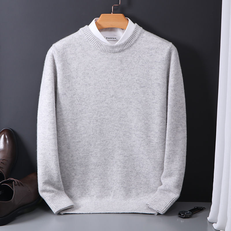 Sweater kasmir pria, atasan laki-laki kasual Korea leher O, M-5XL longgar ukuran besar, kemeja bawah rajut musim gugur dan dingin 2024