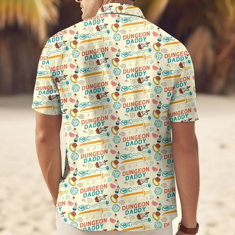 Camisa gráfica para masmorra masculina, impressa em 3D, camisas havaianas engraçadas, roupas masculinas, moda casual, tops de lapela, Y2k