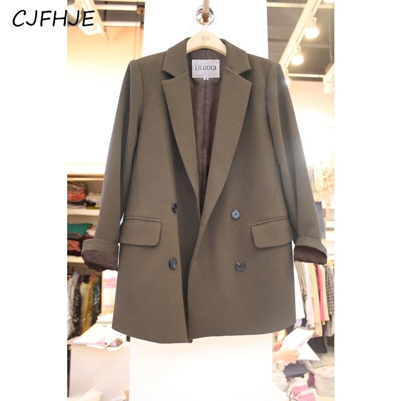 CJFHJE-معطف بدلة كوري متعدد الاستخدامات ، مزدوج الصدر ، فضفاض ، بريطاني ، كاجوال ، أحادي اللون ، الربيع ، الخريف ، جديد