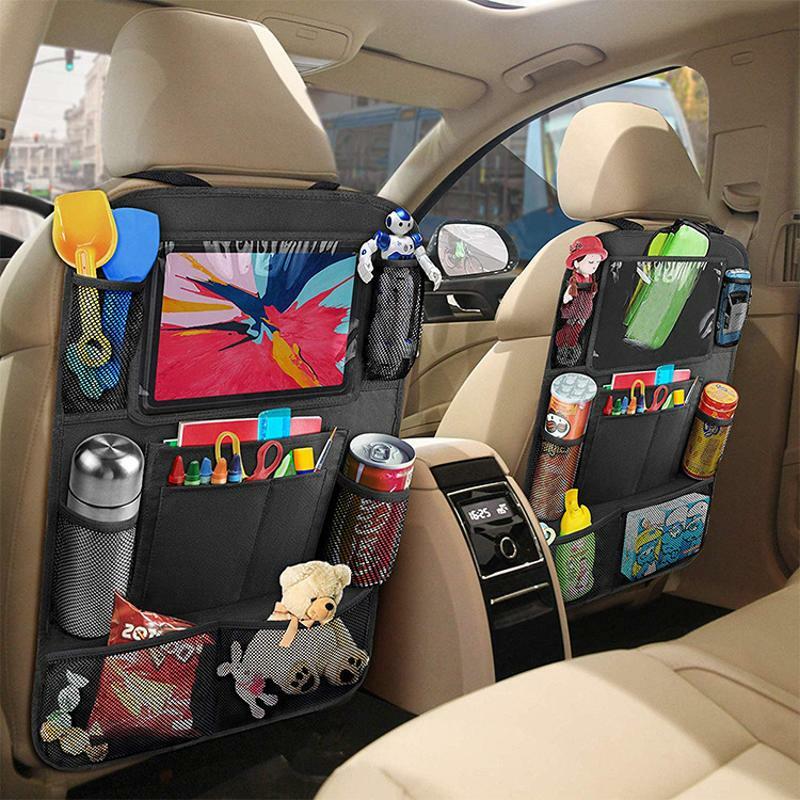 Organizador Universal para asiento trasero de coche, bolsa de almacenamiento de mesa plegable con bandeja, soporte para tableta, caja de pañuelos