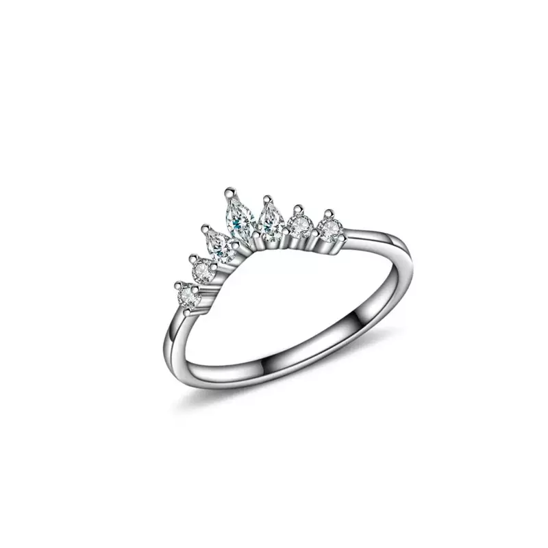 New S925 Sterling Silver Crown-Shaped Ring with Shining Zircon for Girls Simple Fresh Style Suitable for Party or Daily