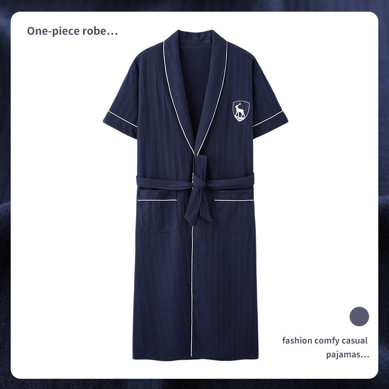 Kimono de algodón para hombre, ropa de dormir de verano, color liso, azul y gris