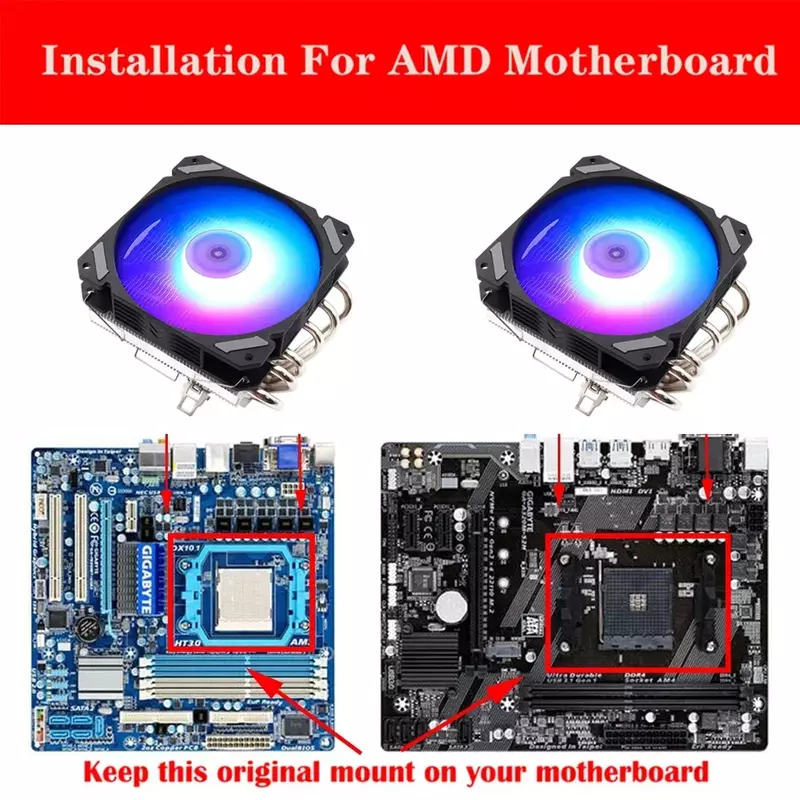 พัดลมระบายอากาศสำหรับซีพียู RGB ARGB PWM 4PIN Intel LGA 1150 1151 1155 1156 1200 1700 2011 X79 X99 AMD หม้อน้ำระบายความร้อน AM4 AM3