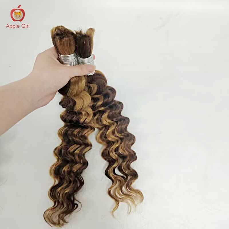 Destaque Loose Deep Wave Hair Bulk Soft e Glaring Pacotes de cabelo humano para trançar sem trama Brazilian Remy Hair Applegirl