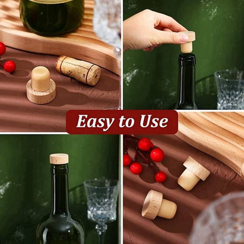 Tapones de corcho en forma de T para botella de vino, tapón reutilizable de madera y Goma, 50 unidades