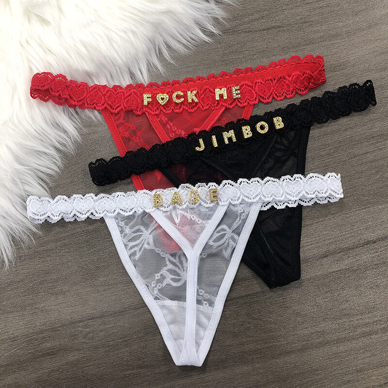 Custom Thong Panties With Name Letters Personalized Shiny Crystal Underwear Women Bikini G-String Body Jewelry Birthday Gifts