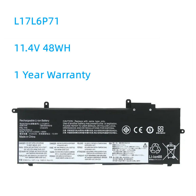 Batterie pour ordinateur portable Lenovo ThinkPad X280 Series, L17M6P71, L17C6P71, 01AV470, 01AV471, 01AV472, SB10K97617, 11.4V, 48WH