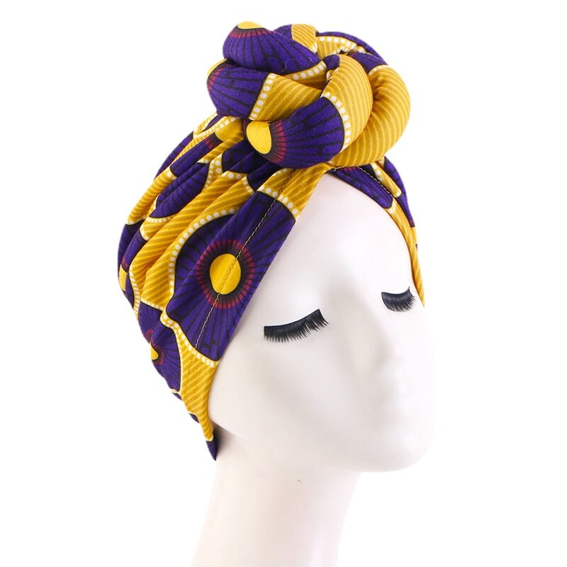 Chapéu de Turbante Stretch Flor Grande Estampado Africano para Mulheres, Senhora Muçulmana Hijab Hat, Chapéu Bonnet, Tampa da Cabeça, Festa de Casamento Headwear
