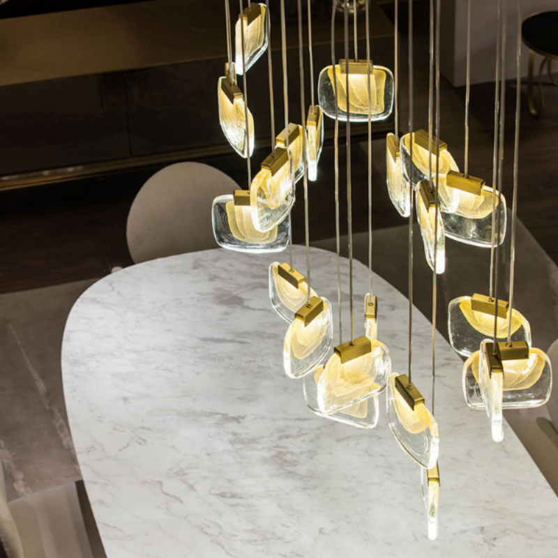 Único design de areia movediça de vidro led luzes pingente escadas modernas luxo ouro lustre luminária villa foyer pendurado luminária