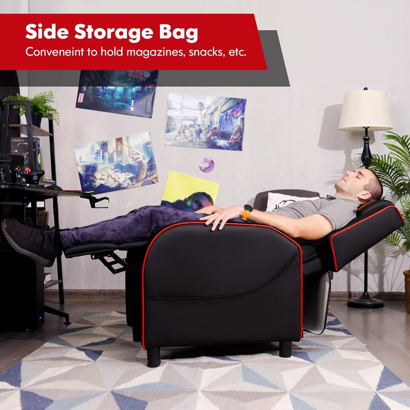 GYMAX Gaming reclinável com apoio para os pés ajustável, cadeira de massagem, ergonômico jogo Lounge Chair, controle remoto e bolso lateral