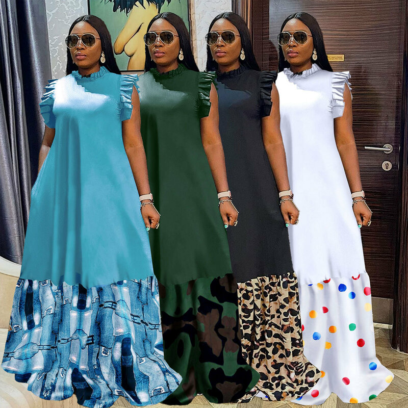 Camuflagem africana estampada vestido maxi para mulheres, patchwork robes, roupas africanas, nova moda, verão streetwear