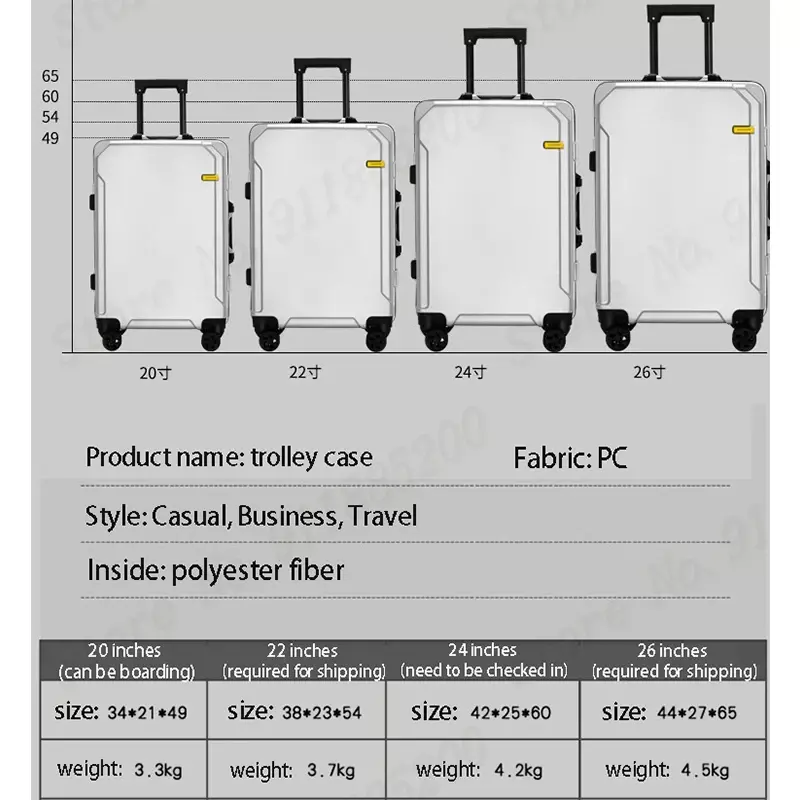 Maleta de viaje con marco de aluminio para hombre y mujer, maleta con cremallera, equipaje rodante, moda Popular, 26 pulgadas