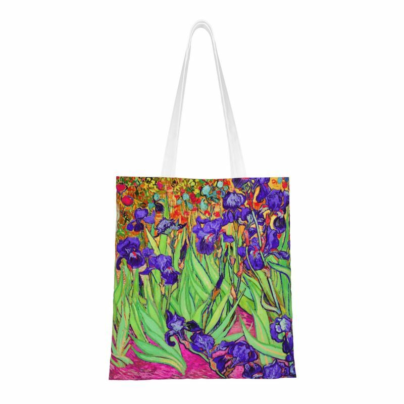 Wielokrotnego użytku Vincent Van Gogh fioletowy irysy torba na zakupy torba na ramię płócienna Tote trwałe artystyczny obraz kwiaty sklep spożywczy torby na zakupy